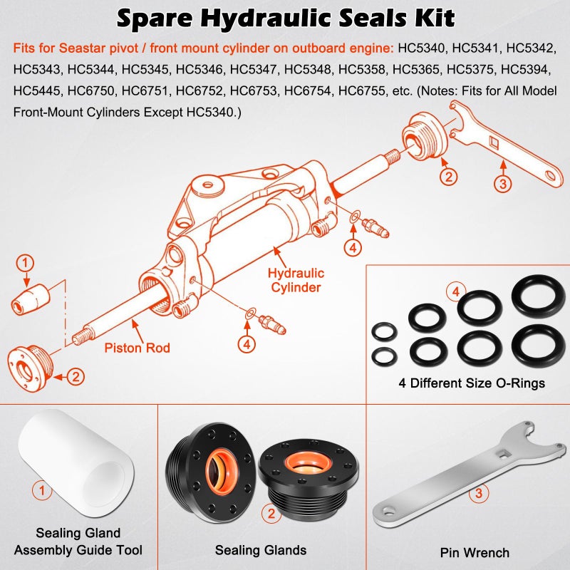 Bonbo for Seastar HC5345 Front Mount Hydraulic Steering Cylinder Seals Kit with Pin Wrench HS5157 & for All Seastar Steering Support Bracket Puller - Image 3